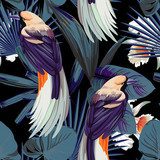 ptaki, storczyki i nocna dżungla Tapety Zwierzęta Tapeta