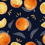 ręcznie rysowane pomarańczy i plastry w stylu szkicu. Tapety Owoce i Warzywa Tapeta