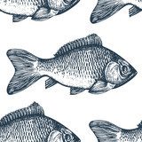 Ręcznie rysowane szkic owoce morza. z rybą. Tapety Do łazienki Tapeta