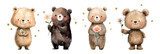 Set of cute watercolor bears holding a flower in their paws. Brown bear cubs with pink cheeks holding a daisy in their hands. Cute and kind forest animal characters. Children's characters. Fototapety do Pokoju Dziecka Fototapeta
