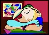 sfondo astratto colorato , ispirato a picasso , donna riposa Picasso Obraz