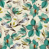 Śliczne kwiaty i ptaki w stylu retro Tapety Zwierzęta Tapeta