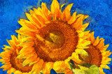 Sunflowers.Van Gogh style imitation. Digital imitation of post impressionism oil painting. Van Gogh Obraz