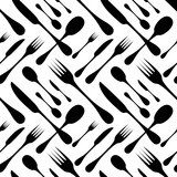 Sztućce Narzędzia ręczne ze srebra - czarne sylwetki Tapety Do kuchni Tapeta