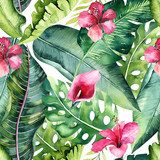 Tropikalne kwiatowe lato z tropikalnymi liśćmi Tapety Do przedpokoju Tapeta