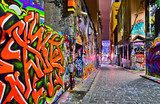 View of colorful graffiti artwork at Hosier Lane in Melbourne Fototapety Graffiti Fototapeta