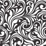 Vintage czarno-biały kwiatowy. . Styl Barokowy Tapeta