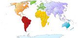 Weltkarte mit farbigen Kontinenten  Mapa Świata Fototapeta