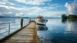 Wooden Pier with Boat on Tranquil Lake in Mountains Styl Marynistyczny Fototapeta