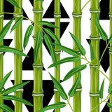 z bambusowymi roślinami i liśćmi. wykonane bez maski Styl Orientalny Tapeta