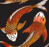 z ręcznie rysowane ryb Koi Styl Orientalny Tapeta