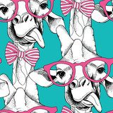 z żyrafami w okularach i kokardą. ilustracja. Tapety Zwierzęta Tapeta