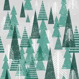 zimowy las. Boże Narodzenie . Zielone drzewa w Styl Skandynawski Tapeta