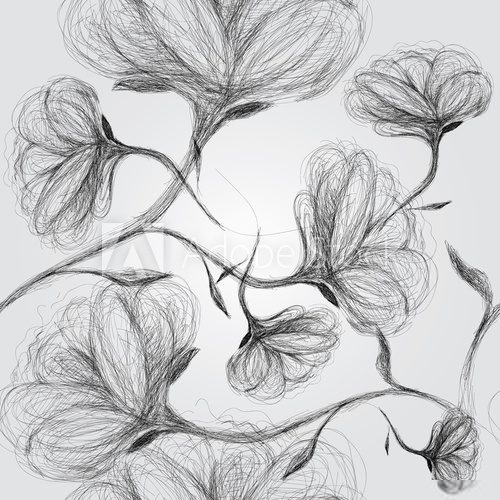 Wild dog rose / Seamless black-and-white pattern  Drawn Sketch Fototapeta