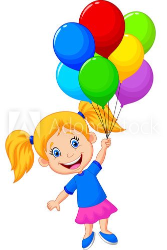 Young girl flying with balloon  Fototapety do Przedszkola Fototapeta