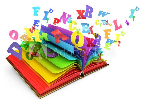 Letters flying out of an open book. Magic book. Fairy tale  Fototapety do Przedszkola Fototapeta