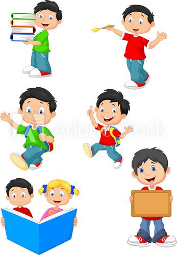 Happy school children cartoon collection set  Fototapety do Przedszkola Fototapeta