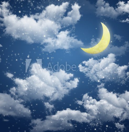 moon and star in The night blue sky.   Niebo Fototapeta