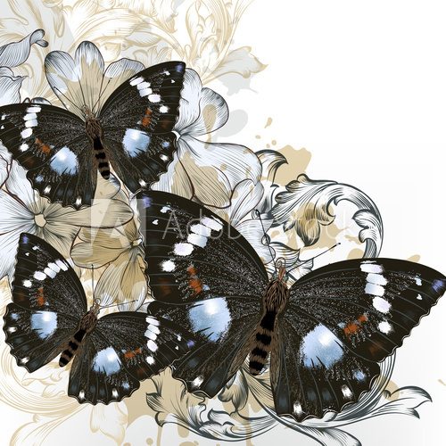 Fashion vector background with butterflies  Motyle Fototapeta