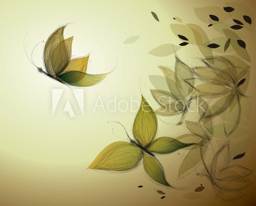 Autumn Leaves like Butterflies / Surreal sketch  Motyle Fototapeta