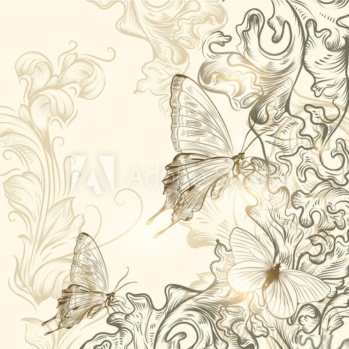 Hand drawn floral background for design  Motyle Fototapeta