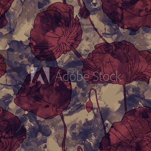Seamless texture, red poppies.  Tekstury Fototapeta