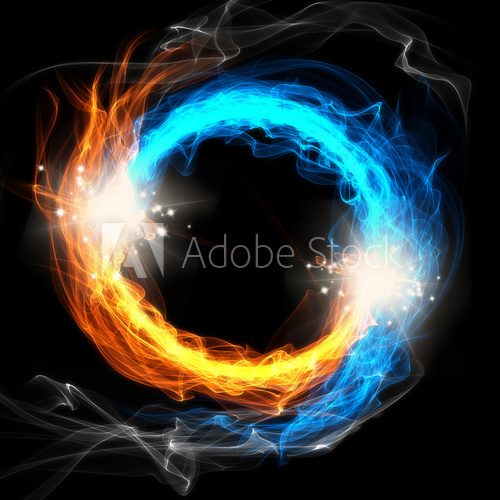 Fire and Ice, a round sign on a black background  Abstrakcja Fototapeta