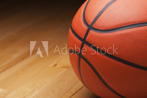 Basketball shot close up on hardwood gym floor  Sport Fototapeta