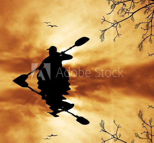 Kayaker silhouette at sunset  Sport Fototapeta