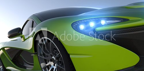 green sportcar closeup  Pojazdy Fototapeta