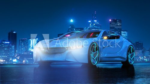 Futuristisches Elektromobil bei Nacht 3D  Pojazdy Fototapeta