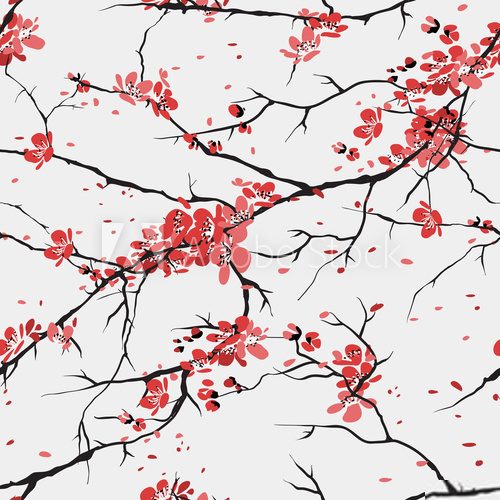 cherry or sakura seamless pattern background  Orientalne Fototapeta