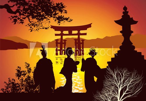 Postcard sights of Japan  Orientalne Fototapeta