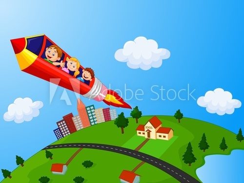 Kredkową rakietą w kosmos Plakaty do Pokoju dziecka Plakat