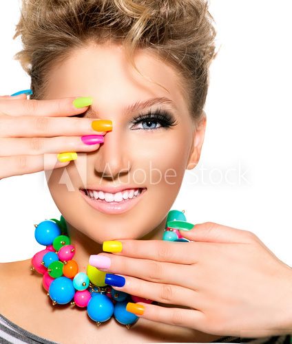 Beauty Girl with Colorful Makeup, Nail polish and Accessories  Ludzie Plakat