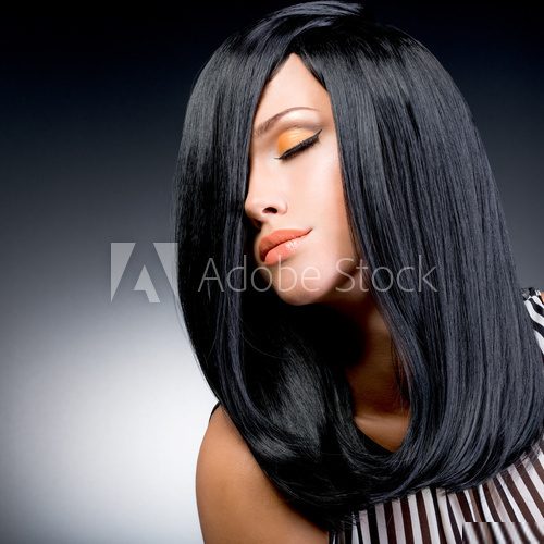 Beautiful brunette woman with long black straight hair  Ludzie Plakat