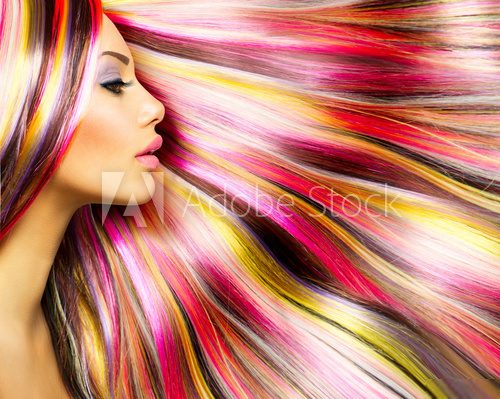 Beauty Fashion Model Girl with Colorful Dyed Hair  Ludzie Plakat