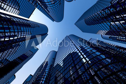 Reflective skyscrapers, business office buildings.  Architektura Obraz