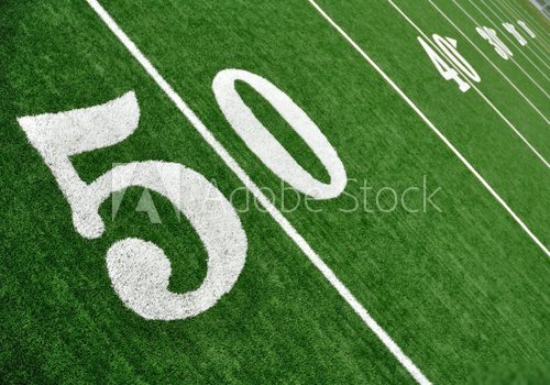 View From Above of Fifty Yard Line on American Football Field  Stadion Fototapeta