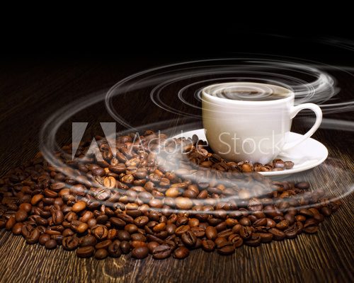 Coffee beans and white cup  Fototapety do Kawiarni Fototapeta