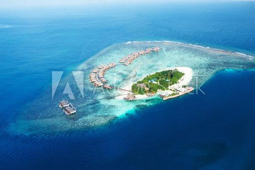 Atolls and islands in Maldives from aerial view  Krajobraz Fototapeta