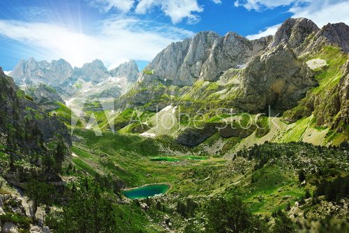 Amazing view of mountain lakes in Albanian Alps  Krajobraz Fototapeta