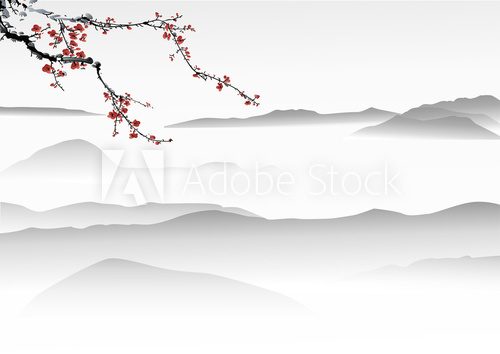 mountain painting   chinese painting  Orientalne Fototapeta
