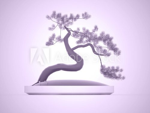 Bonsai tree rendered on purple  Orientalne Fototapeta