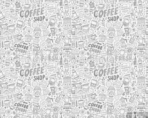 seamless doodle coffee pattern background  Drawn Sketch Fototapeta