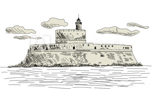 Rhodes ancient fort  Drawn Sketch Fototapeta