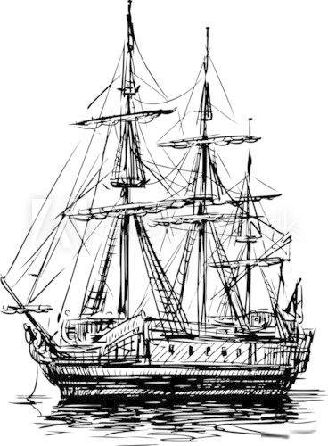 ancient sailboat  Drawn Sketch Fototapeta