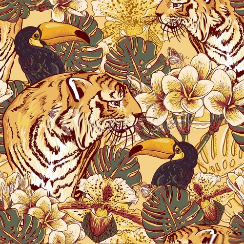 Orientalny background z tygrysem Fototapety do Salonu Fototapeta