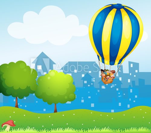 Lot balonem nad miastem Fototapety do Pokoju Dziecka Fototapeta