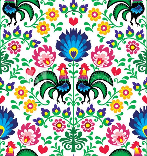 Seamless traditional floral Polish pattern - Wzory Åowickie  Folklor Fototapeta